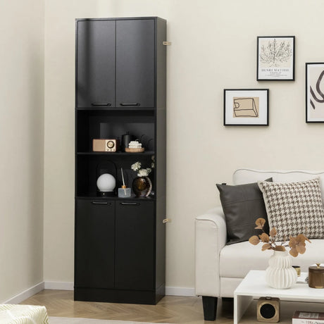 75 Inch Kitchen Pantry Cabinet Tall Cupboard with Doors and Shelves-Black