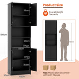 75 Inch Kitchen Pantry Cabinet Tall Cupboard with Doors and Shelves-Black