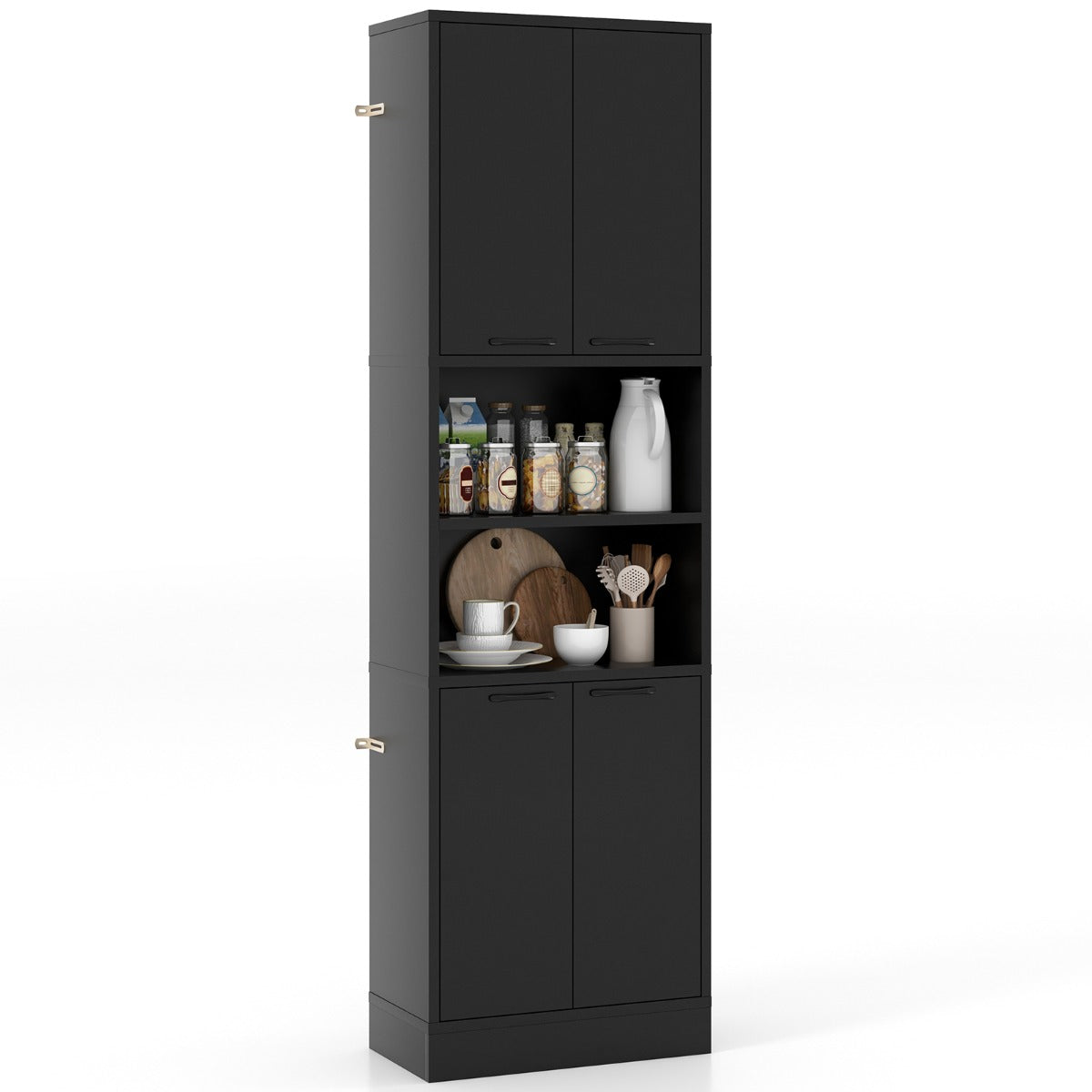 75 Inch Kitchen Pantry Cabinet Tall Cupboard with Doors and Shelves-Black