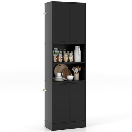 75 Inch Kitchen Pantry Cabinet Tall Cupboard with Doors and Shelves-Black