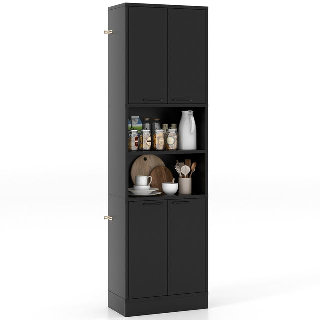 75 Inch Kitchen Pantry Cabinet Tall Cupboard with Doors and Shelves-Black
