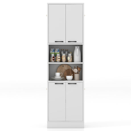 75 Inch Kitchen Pantry Cabinet Tall Cupboard with Doors and Shelves-White