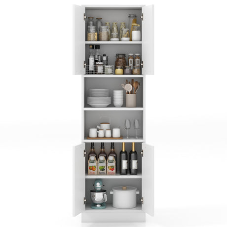 75 Inch Kitchen Pantry Cabinet Tall Cupboard with Doors and Shelves-White