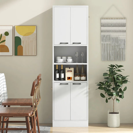 75 Inch Kitchen Pantry Cabinet Tall Cupboard with Doors and Shelves-White
