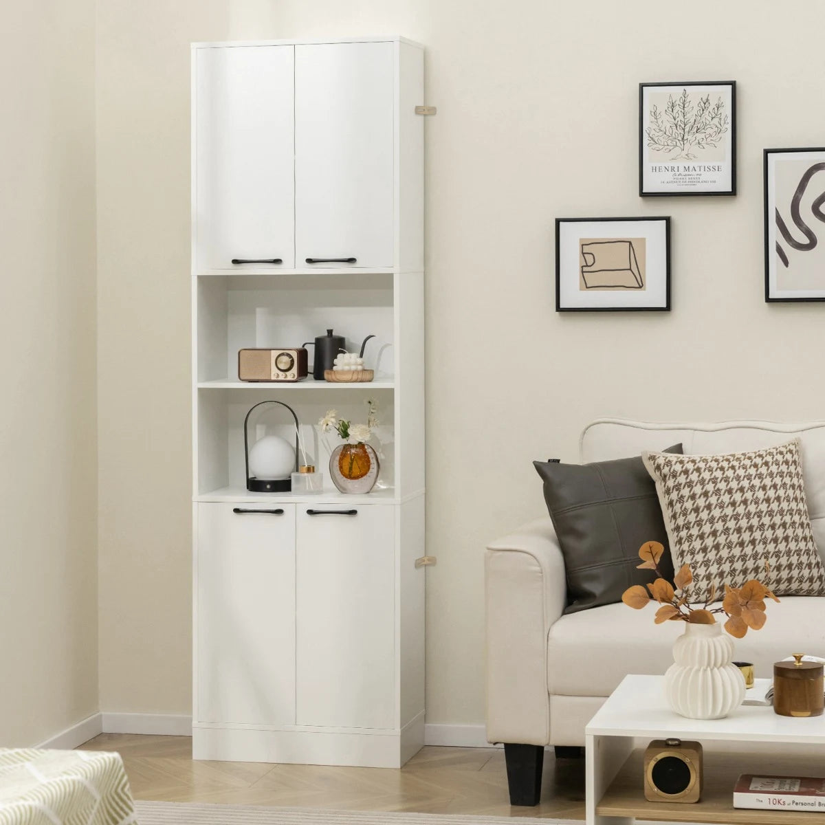 75 Inch Kitchen Pantry Cabinet Tall Cupboard with Doors and Shelves-White