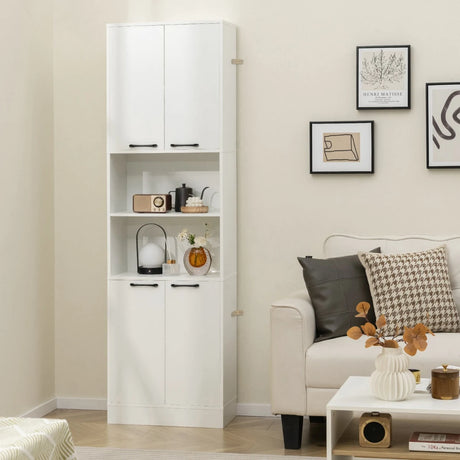 75 Inch Kitchen Pantry Cabinet Tall Cupboard with Doors and Shelves-White