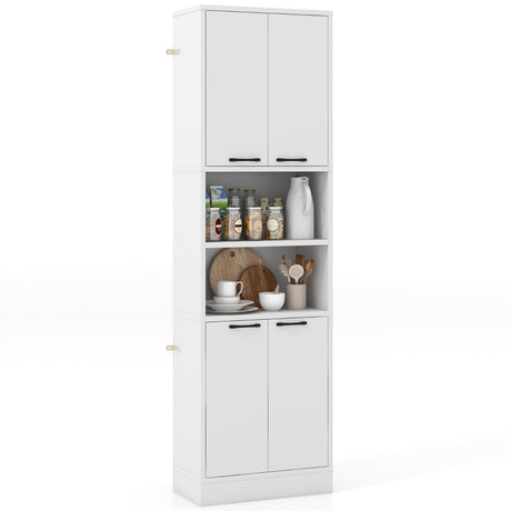 75 Inch Kitchen Pantry Cabinet Tall Cupboard with Doors and Shelves-White