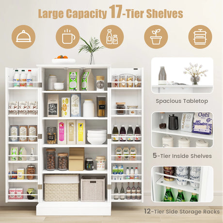 Freestanding Buffet Cupboards Sideboard with 2 Doors and Anti-Tipping Devices-White