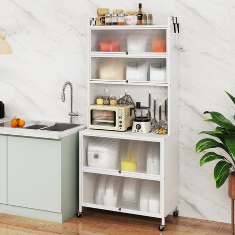 6-Tier Kitchen Pantry Cabinet Buffet Cabinet with Hutch-White