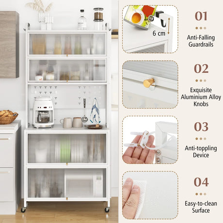6-Tier Kitchen Pantry Cabinet Buffet Cabinet with Hutch-White