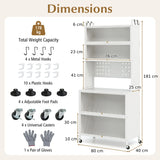 6-Tier Kitchen Pantry Cabinet Buffet Cabinet with Hutch-White