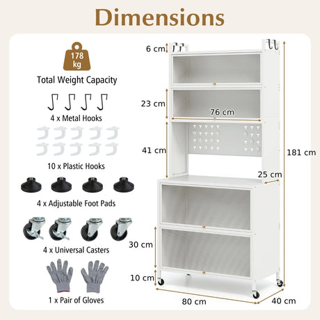 6-Tier Kitchen Pantry Cabinet Buffet Cabinet with Hutch-White