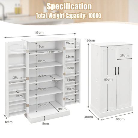 Freestanding Buffet Cupboards Sideboard with 2 Doors and Anti-Tipping Devices-White