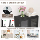 Kitchen Pantry Storage Cabinet with Glass Doors and Storage Shelves-Black