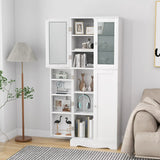 Kitchen Pantry Storage Cabinet with Glass Doors and Storage Shelves-White
