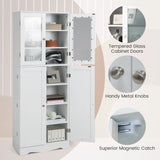 Kitchen Pantry Storage Cabinet with Glass Doors and Storage Shelves-White