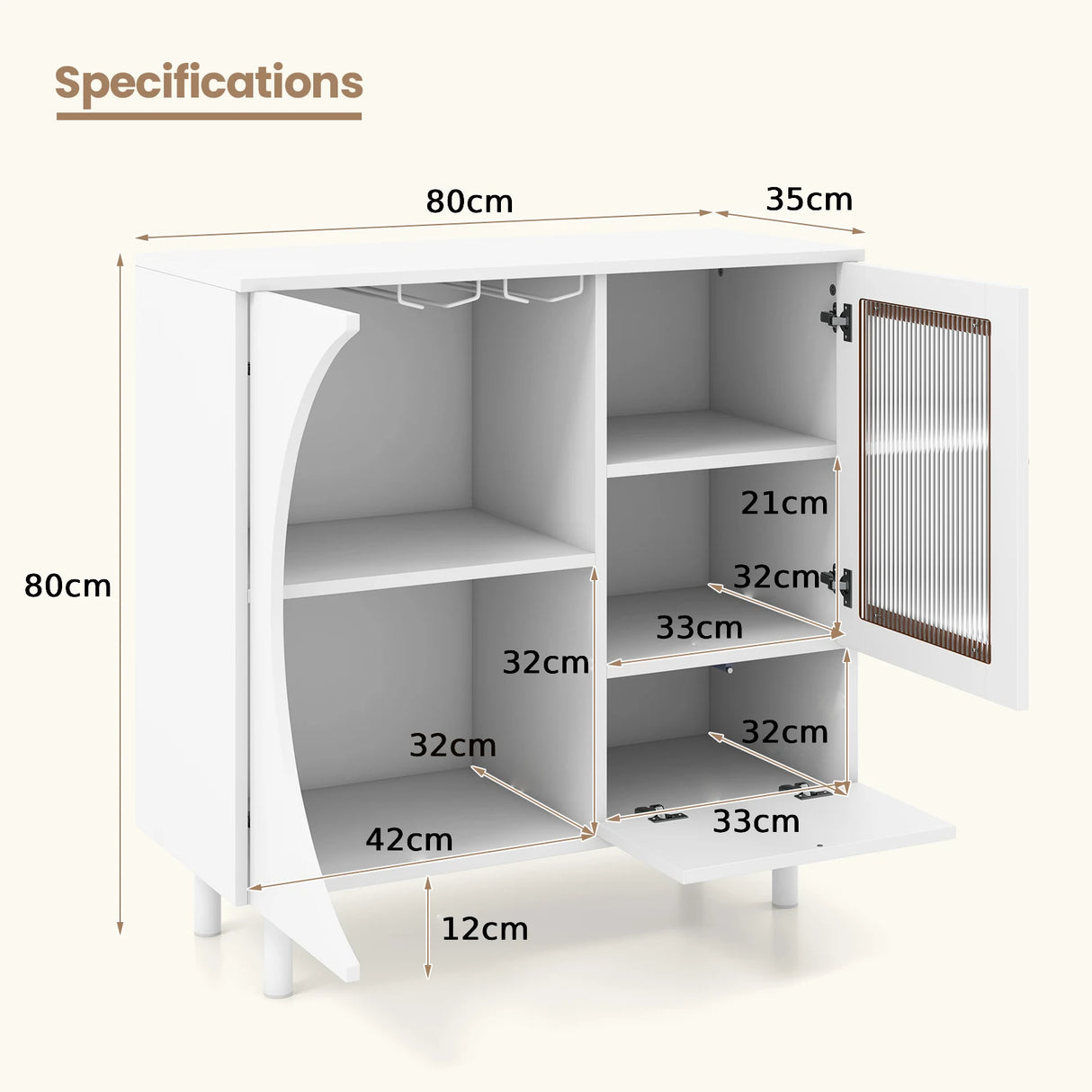 Kitchen Sideboard with Glasses Holder for Living Room Dining Room-White