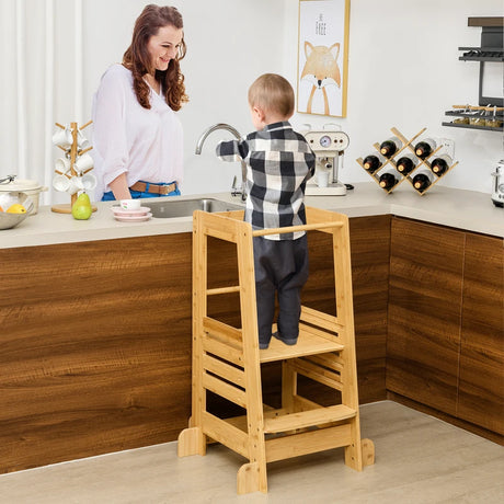 Kitchen Step Stool for Toddlers Montessori Step Stool with Safety Rail-Natural
