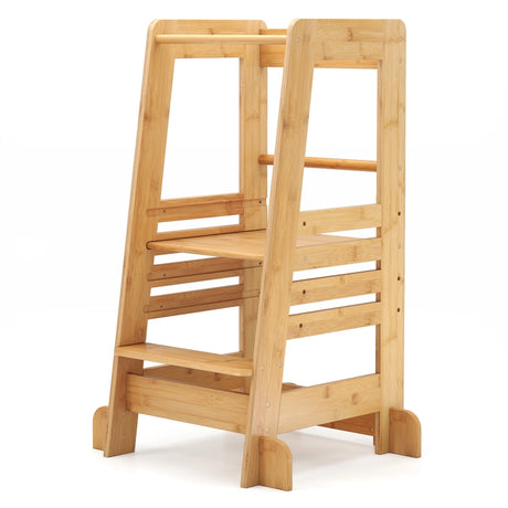 Kitchen Step Stool for Toddlers Montessori Step Stool with Safety Rail-Natural