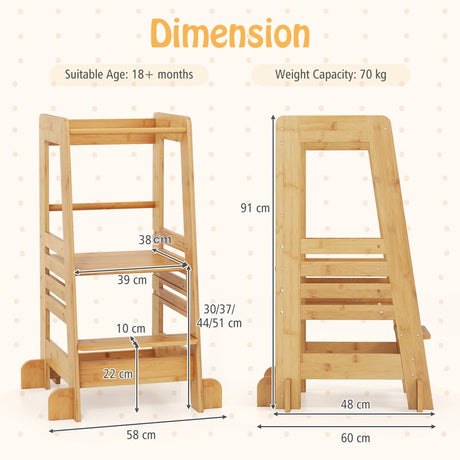 Kitchen Step Stool for Toddlers Montessori Step Stool with Safety Rail-Natural