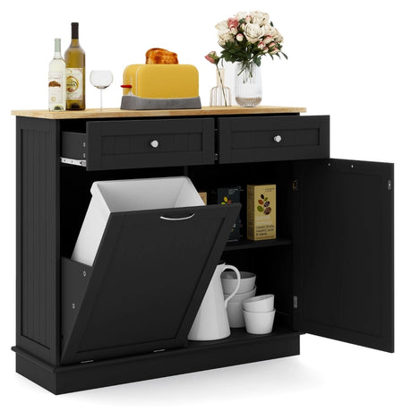 Kitchen Tilt Out Trash Cabinet with 70L Hidden Garbage Holder-Black