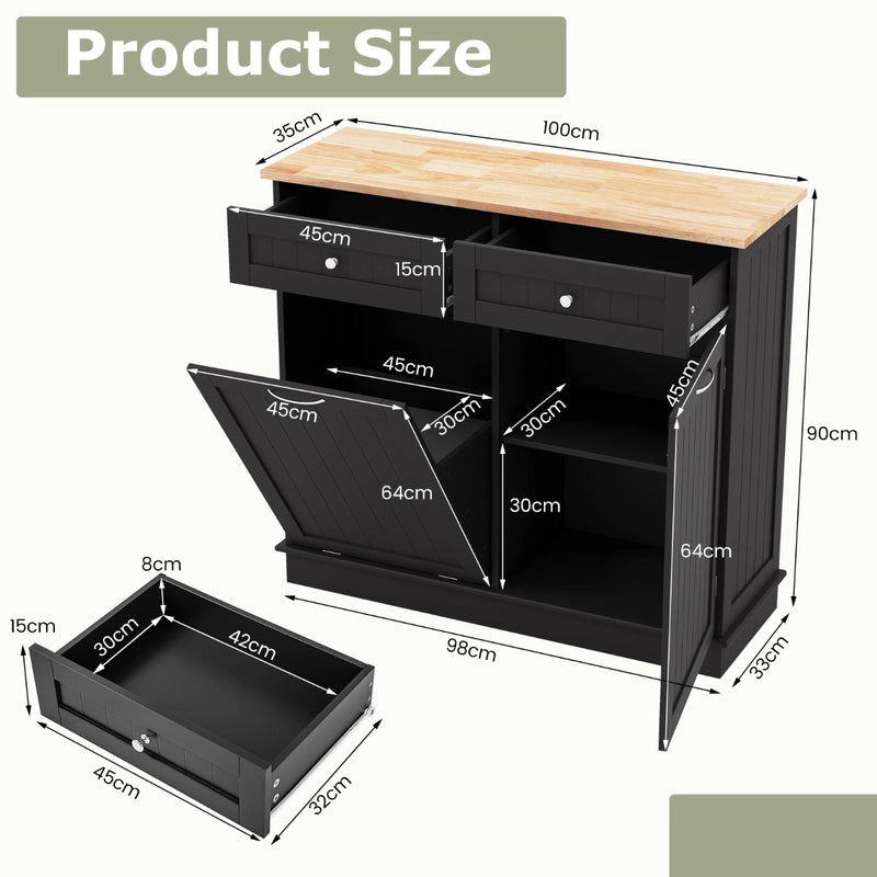 Kitchen Tilt Out Trash Cabinet with 70L Hidden Garbage Holder-Black