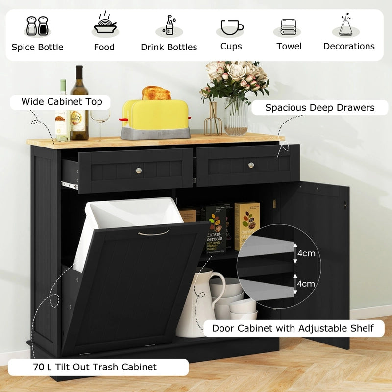 Kitchen Tilt Out Trash Cabinet with 70L Hidden Garbage Holder-Black