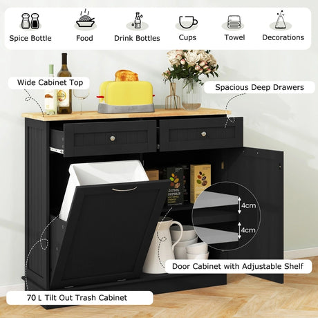 Kitchen Tilt Out Trash Cabinet with 70L Hidden Garbage Holder-Black