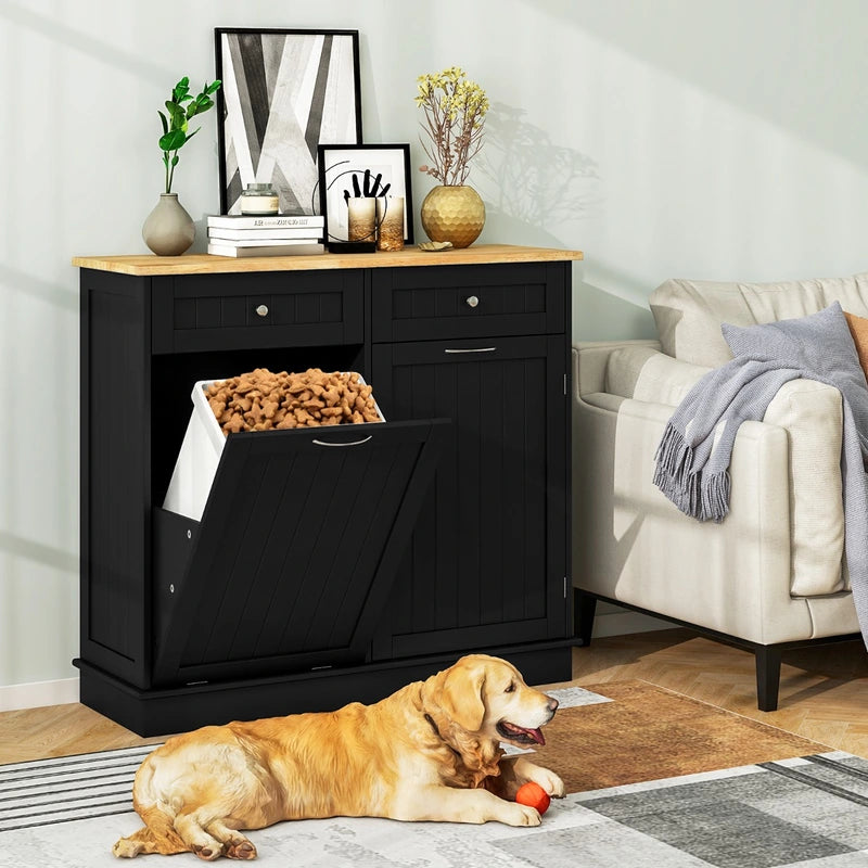 Kitchen Tilt Out Trash Cabinet with 70L Hidden Garbage Holder-Black