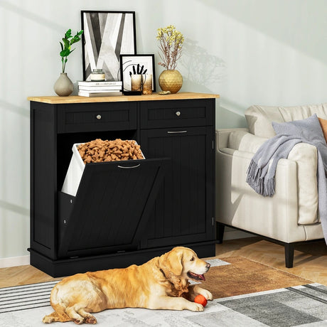 Kitchen Tilt Out Trash Cabinet with 70L Hidden Garbage Holder-Black