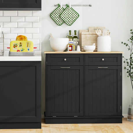 Kitchen Tilt Out Trash Cabinet with 70L Hidden Garbage Holder-Black