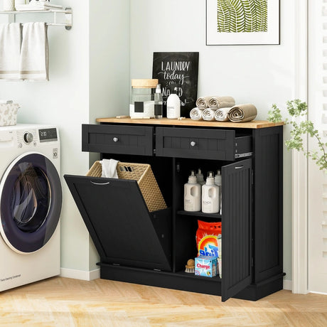 Kitchen Tilt Out Trash Cabinet with 70L Hidden Garbage Holder-Black