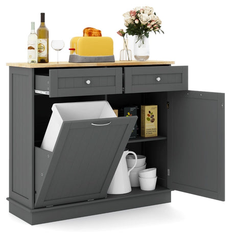 Kitchen Tilt Out Trash Cabinet with 40 L Hidden Garbage Holder-Grey
