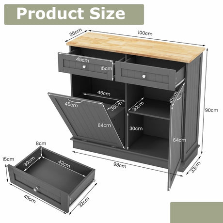 Kitchen Tilt Out Trash Cabinet with 40 L Hidden Garbage Holder-Grey
