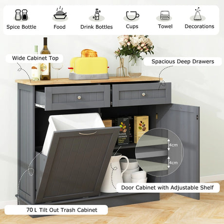 Kitchen Tilt Out Trash Cabinet with 40 L Hidden Garbage Holder-Grey
