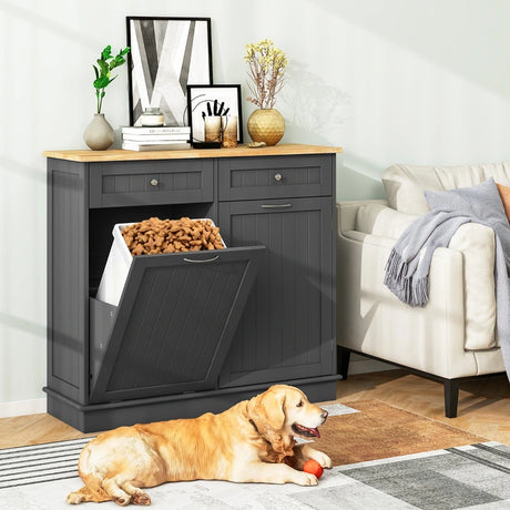 Kitchen Tilt Out Trash Cabinet with 40 L Hidden Garbage Holder-Grey