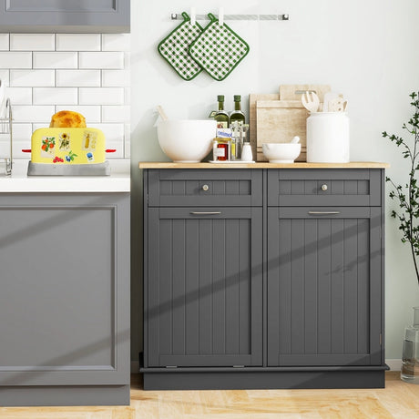 Kitchen Tilt Out Trash Cabinet with 40 L Hidden Garbage Holder-Grey
