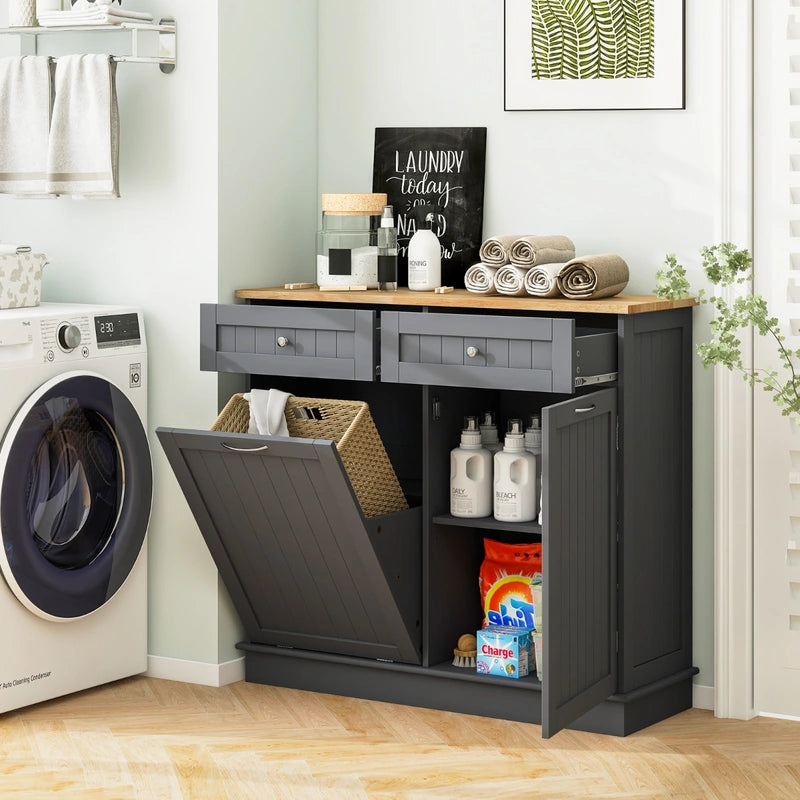 Kitchen Tilt Out Trash Cabinet with 40 L Hidden Garbage Holder-Grey