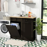 Kitchen Tilt Out Trash Cabinet with 11 Gallon Hidden Garbage Holder and Adjustable Shelf-Brown