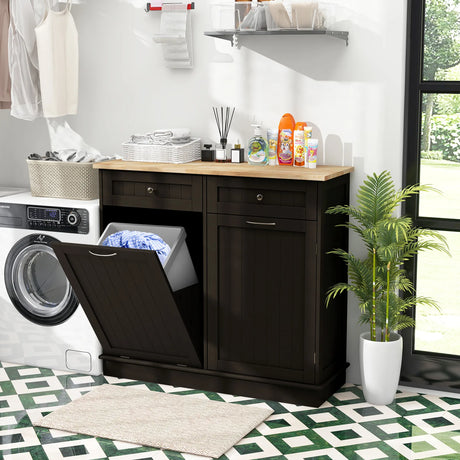 Kitchen Tilt Out Trash Cabinet with 11 Gallon Hidden Garbage Holder and Adjustable Shelf-Brown