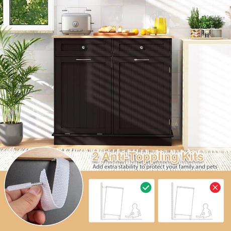 Kitchen Tilt Out Trash Cabinet with 11 Gallon Hidden Garbage Holder and Adjustable Shelf-Brown