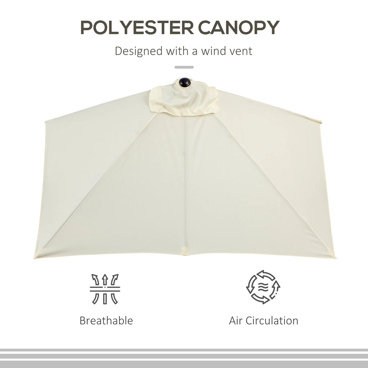 Outsunny Balcony Half Parasol Semi Round Umbrella Patio Crank Handle (2.3 m, Beige)- NO BASE INCLUDED