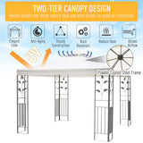 Outsunny 3 x 3m Outdoor Steel Gazebo with 2 Tier Roof, Garden Gazebo Patio Canopy Marquee Shelter with Decorative Steel Frame - Cream