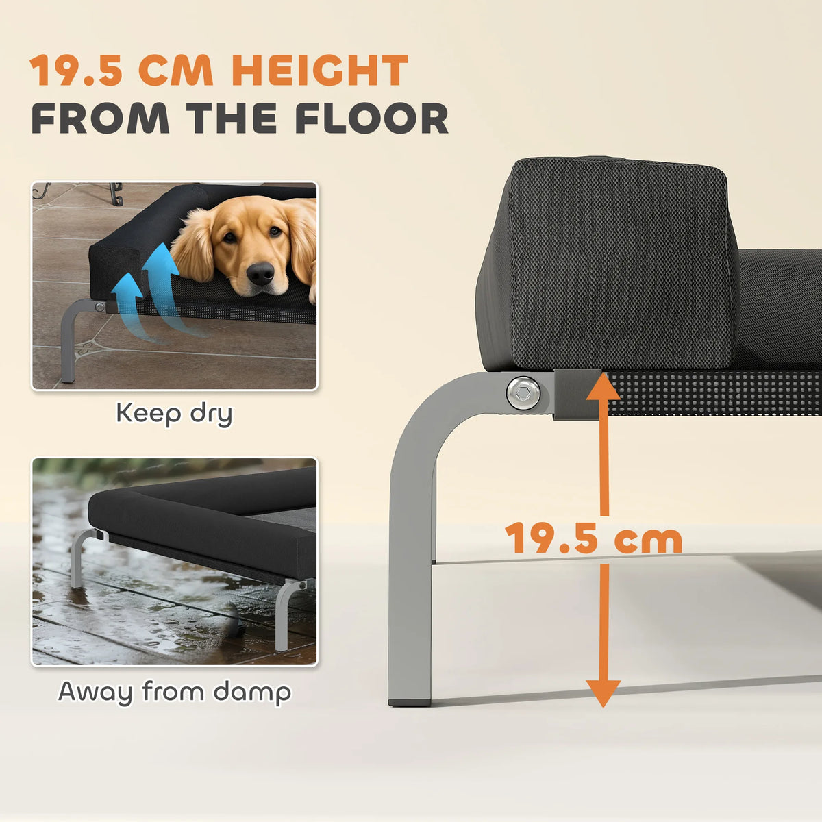 PawHut Elevated Dog Bed with Removable Bolsters, Raised Dog Bed for Large Breeds, Portable Indoor & Outdoor Pet Cots, Black