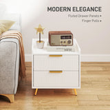 HOMCOM Elegant Two-Drawer Bedside Table Set of 2 - White