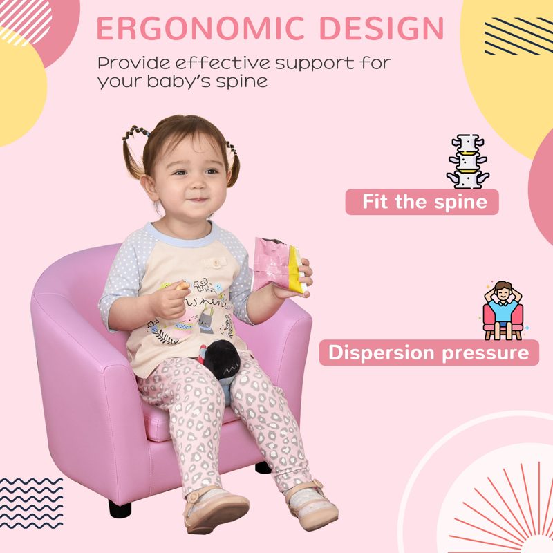 HOMCOM Kids Toddler Sofa Children's Armchair Footstool with Thick Padding, Anti-skid Foot Pads, 30 x 28 x 21cm, Pink