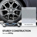 DURHAND Two-Piece Car Wheel Dolly with Swivel Casters, Non-Slip Metal Plates, 680kg Capacity, Grey