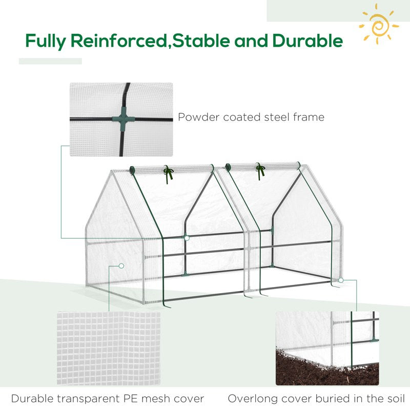 Outsunny Mini Small Greenhouse with Steel Frame & PE Cover & Zipped Window Poly tunnel Steeple for Plants Vegetables, 180 x 90 x 90 cm, White