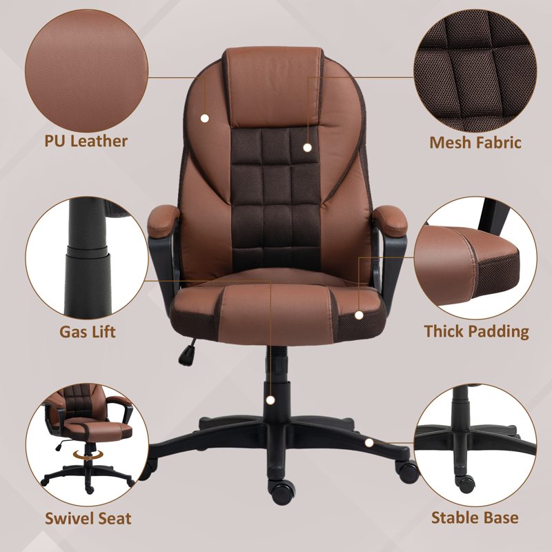 HOMCOM Faux Leather Office Chair - Brown