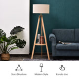 HOMCOM Tripod Floor Lamp, Freestanding Bedside Light Reading Light with Storage Shelf and Linen Shade for Living Room Bedroom, 154cm, Cream